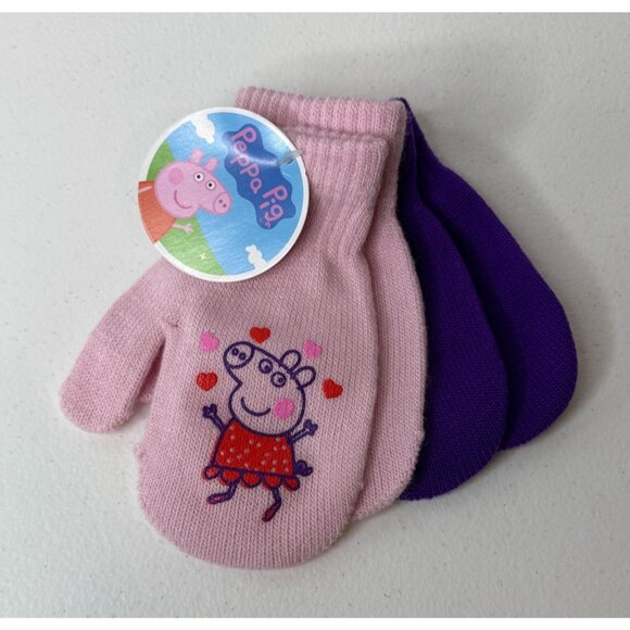 Peppa Pig Mittens Girls Kids Gloves Pink Purple Fall Winter 2 Piece Set Graphic - Picture 1 of 4